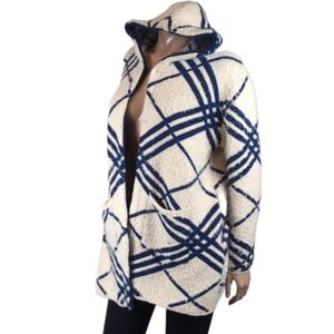 💠Orange Fashion Village Fuzzy Faux Fur Cardigan Sweater Hooded Plaid Knit Cape